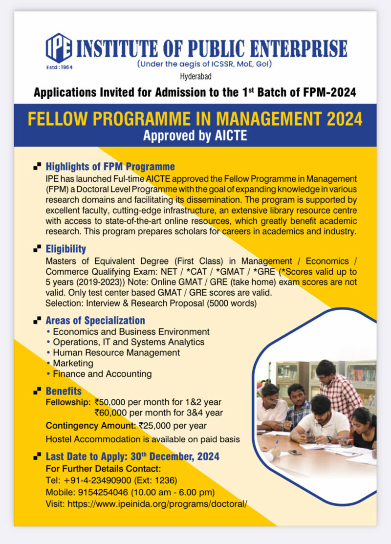 Fellow programme in management fpm 2024 ipe india